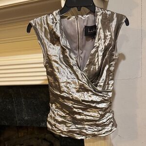 Nicole Miller made in USA New w/o tags Haute Hippie Shimmering Silver Blouse